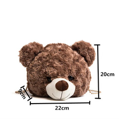Teddy Bear Head Women Shoulder Bag Winter Faux Fur Female Handbag