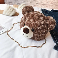 Teddy Bear Head Women Shoulder Bag Winter Faux Fur Female Handbag