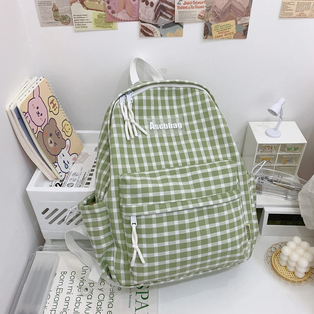 Teen School Bag for Girls Backpack Women Plaid Bookbag Middle Student Schoolbag