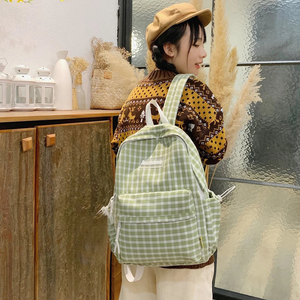 Teen School Bag for Girls Backpack Women Plaid Bookbag Middle Student Schoolbag