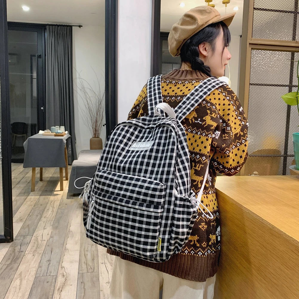Teen School Bag for Girls Backpack Women Plaid Bookbag Middle Student Schoolbag