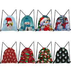 Christmas Drawstring Backpack with Snowman Santa Print