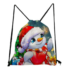 Christmas Drawstring Backpack with Snowman Santa Print