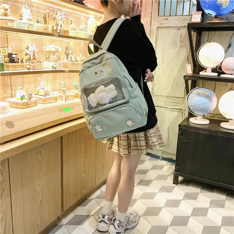 Teenage Girl Oxford Backpack Student Large Capacity Transparent Backpack