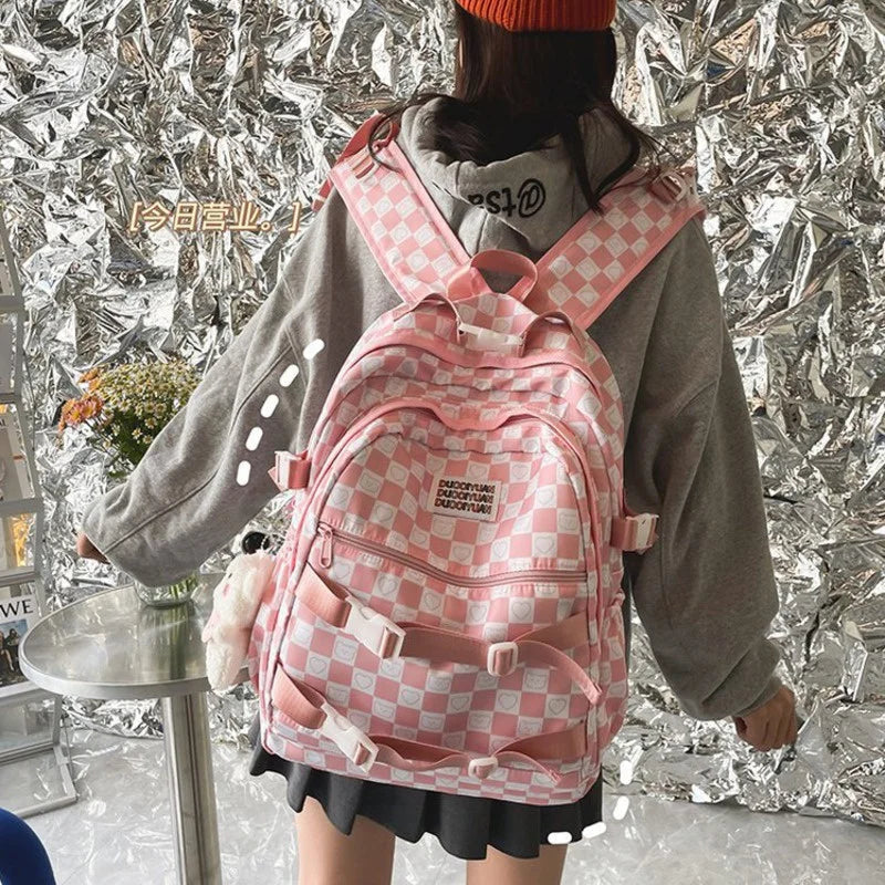 Teen Girls School Backpack Large Capacity Laptop Bag Plaid Daypack
