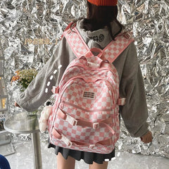 Teen Girls School Backpack Large Capacity Laptop Bag Plaid Daypack