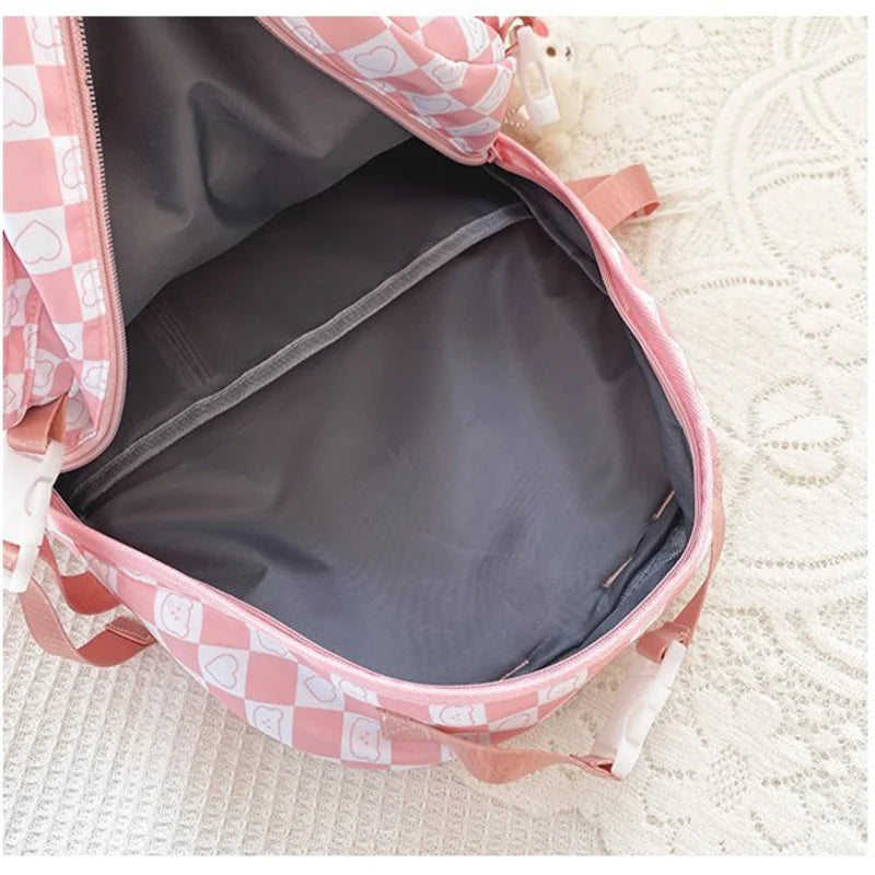 Teen Girls School Backpack Large Capacity Laptop Bag Plaid Daypack