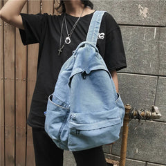 Teenager Denim School Book Backpack Female Retro Jeans Laptop Knapsack