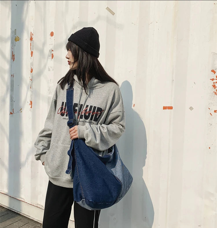 Teen Denim Hobo Handbag Soft Hip Hop Slouch Shoulder Bag
