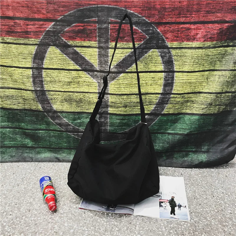 Teenager Ecology Cotton Fabric Side Sling Slouch Bag Youth School Shoulder Bag
