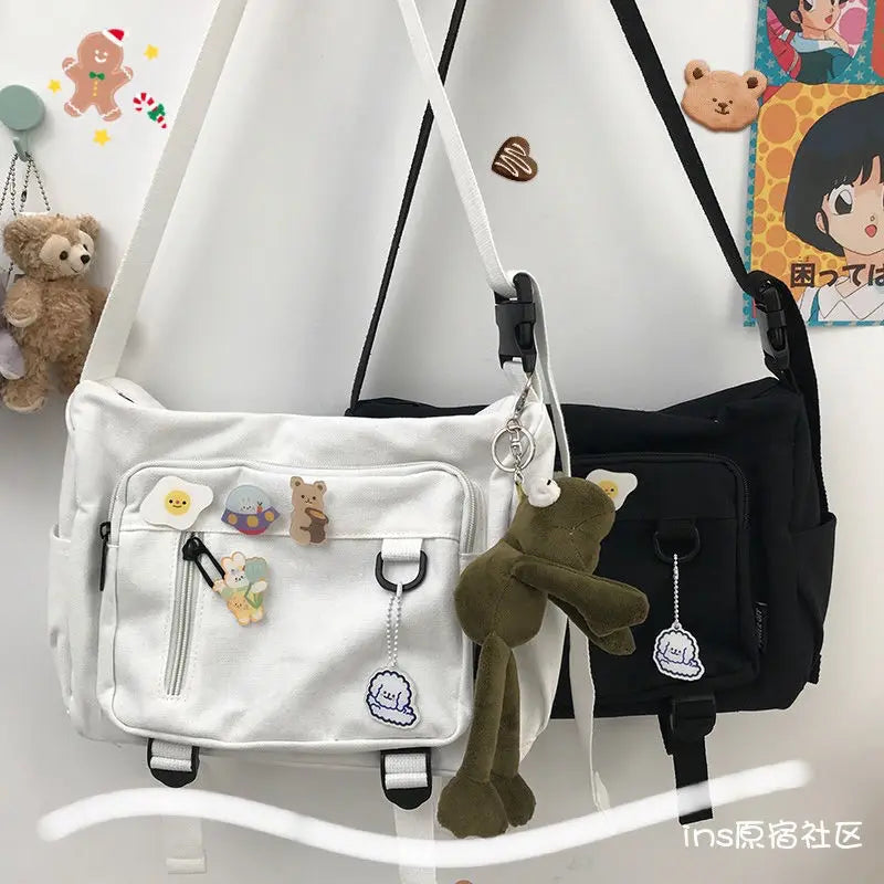 Teen Girls Canvas Shoulder Bags Harajuku Retro Men Messenger Bag Large Capacity