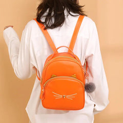 Teenager Girls Casual PU Leather School Bags Women Cartoon Cat Printed