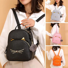 Teenager Girls Casual PU Leather School Bags Women Cartoon Cat Printed