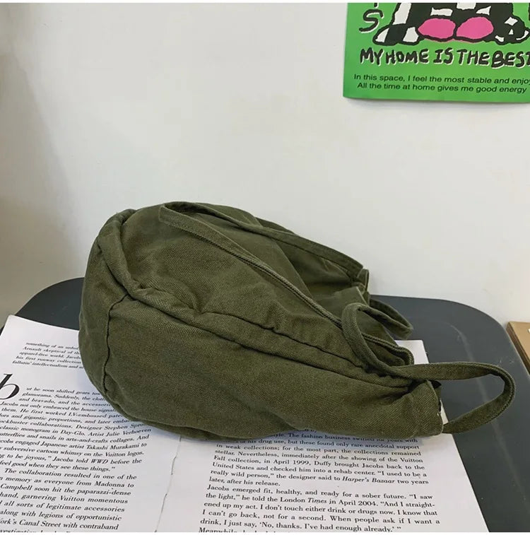 Teen Medium Canvas Hobo Bag Y2K Korea Ins Minimalist Fabric Underarm Pouch