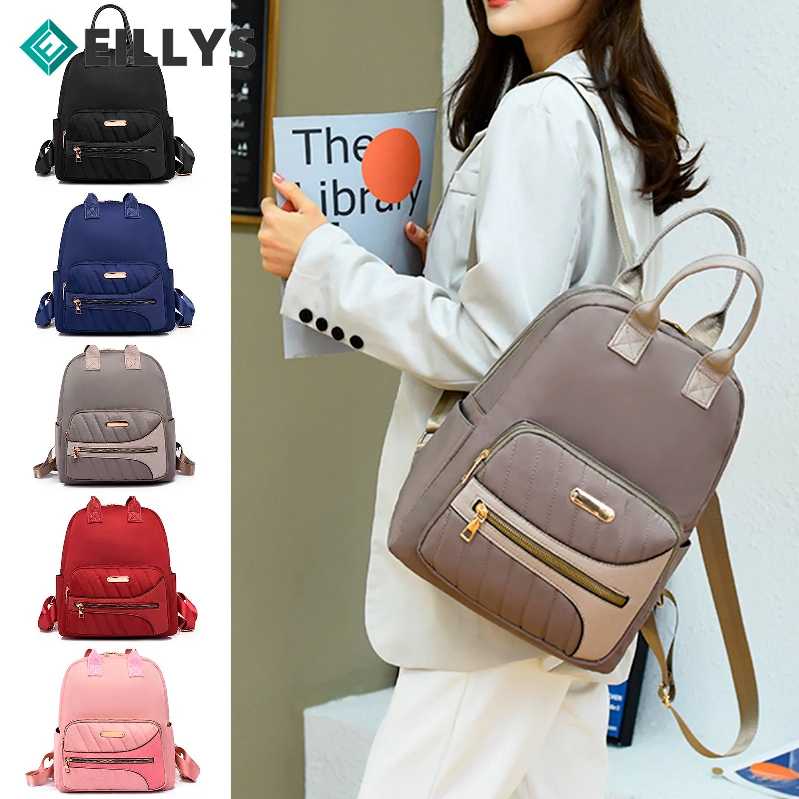 Waterproof Pu Leather Women Bag Ladies Zipper Backpack