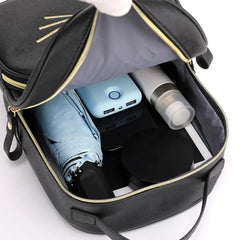 Teenagers Backpack PU Leather School Bags Girl Cartoon Cat Square Satchel