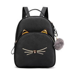 Cat Cartoon School Bag PU Leather Lightweight Handbag for Teens