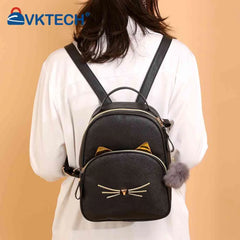 Teen Girl Cat School Backpack PU Leather Square Satchel