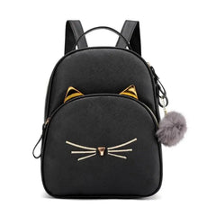Teenagers Backpack PU Leather School Bags Girl Cartoon Cat Square Satchel
