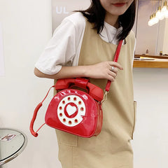 Telephone Shape Shoulder Crossbody Bag PU Leather Tote Messenger Bolsa