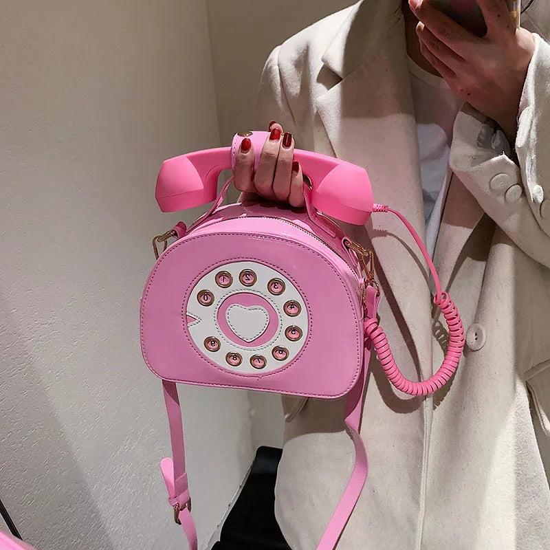 Pink Telephone Shape Shoulder Bag Patent Leather Tote