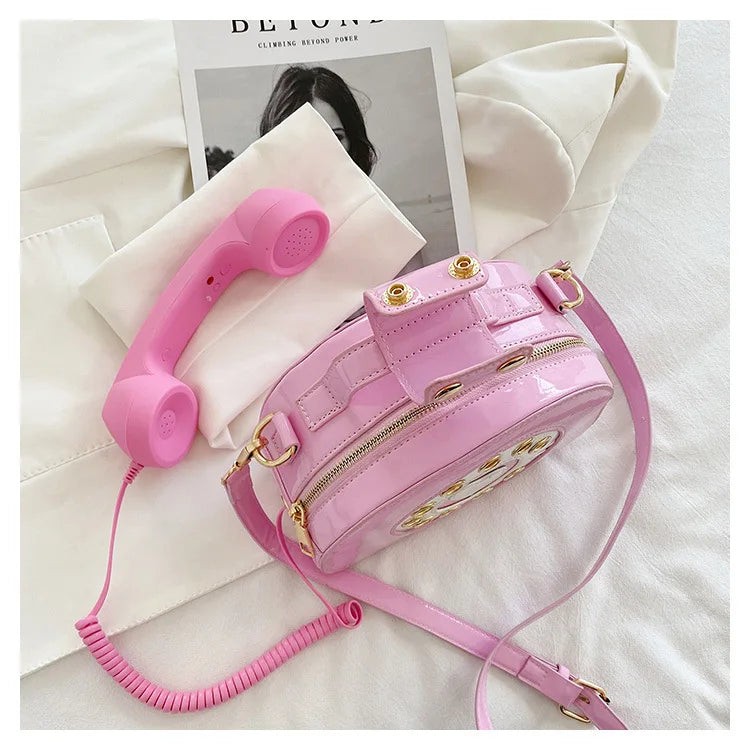 Pink Telephone Shape Shoulder Bag Patent Leather Tote