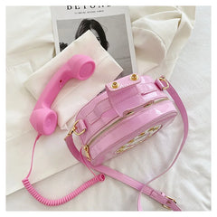 Pink Telephone Shape Shoulder Bag Patent Leather Tote