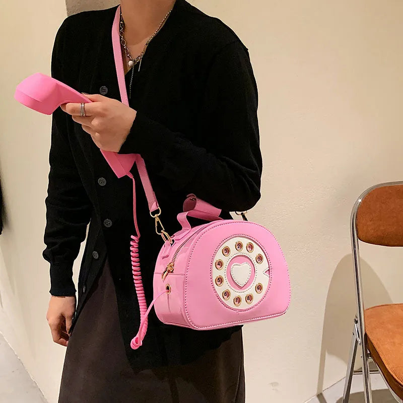 Pink Telephone Shape Shoulder Bag Patent Leather Tote