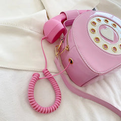 Pink Telephone Shape Shoulder Bag Patent Leather Tote