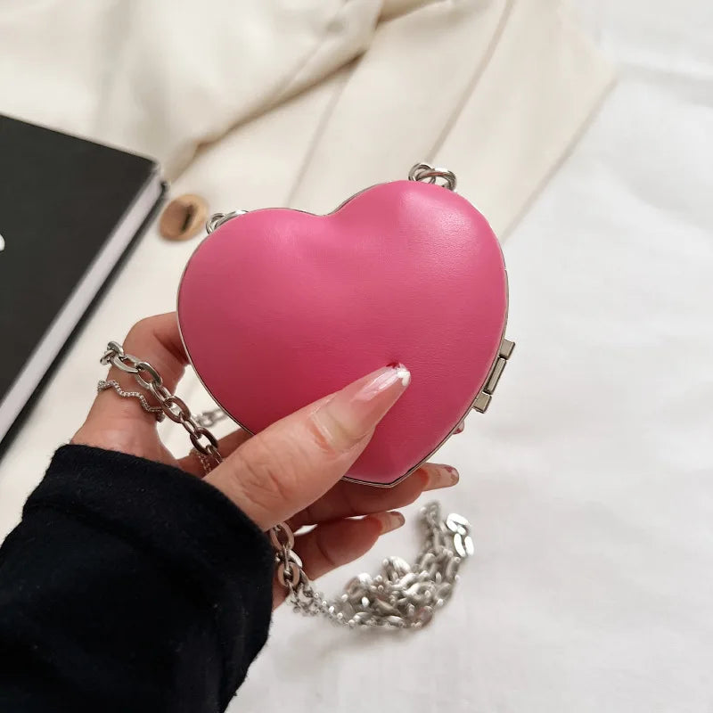 Heart Shape Mini Shoulder Bag PU Leather Women's Gift Chain Crossbody Bag