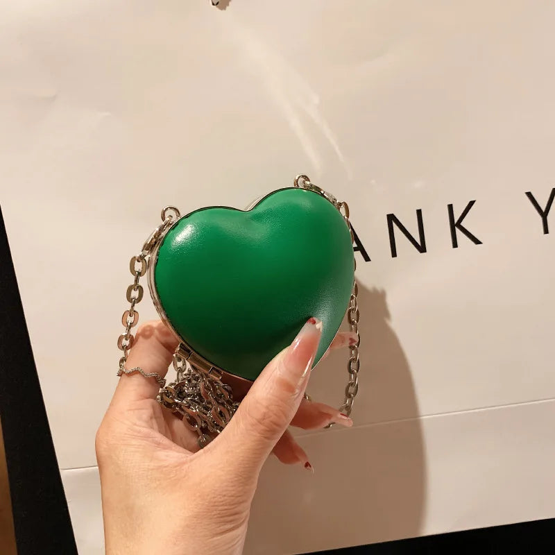 Heart Shape Mini Shoulder Bag PU Leather Women's Gift Chain Crossbody Bag