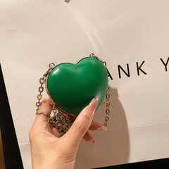 Heart Shape Mini Shoulder Bag PU Leather Women's Gift Chain Crossbody Bag