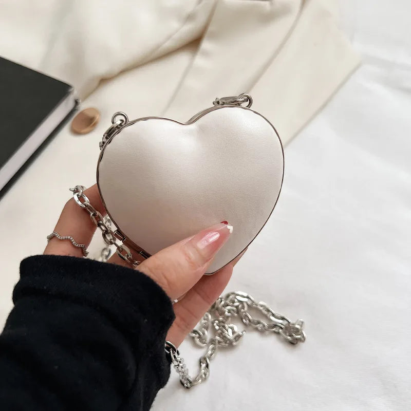 Heart Shape Mini Shoulder Bag PU Leather Women's Gift Chain Crossbody Bag