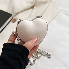 Heart Shape Mini Shoulder Bag PU Leather Women's Gift Chain Crossbody Bag