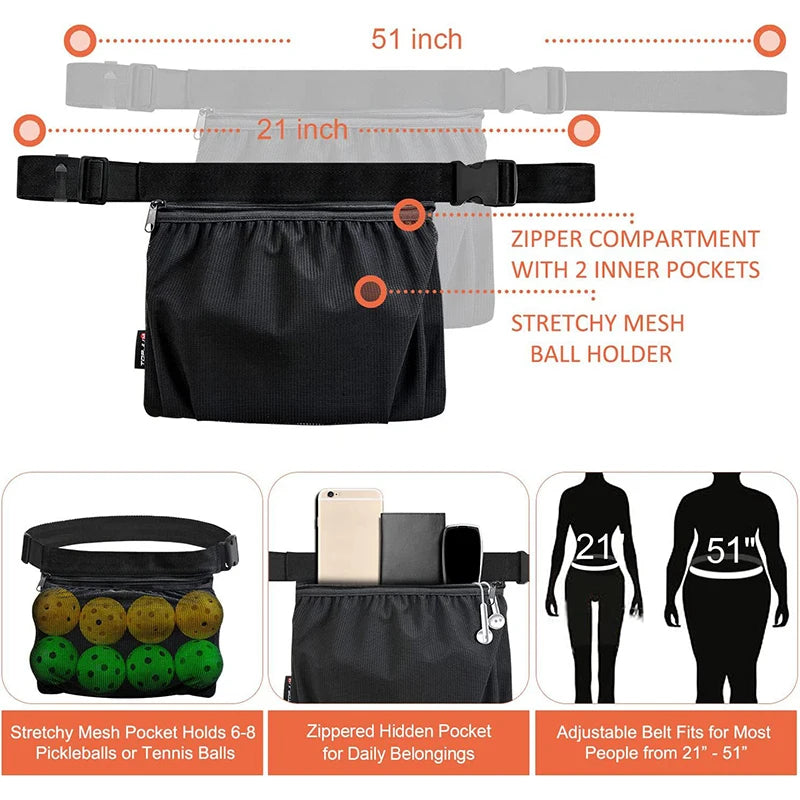 Tennis Ball Holder Pickleball Band Pouch Mesh Storage Bag Sports Accessory