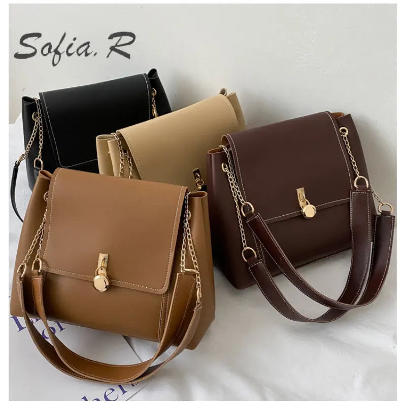 Texture Flip Shoulder Bag PU Clasp Chain Tote Bag