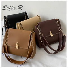 Texture Flip Shoulder Bag PU Clasp Chain Tote Bag