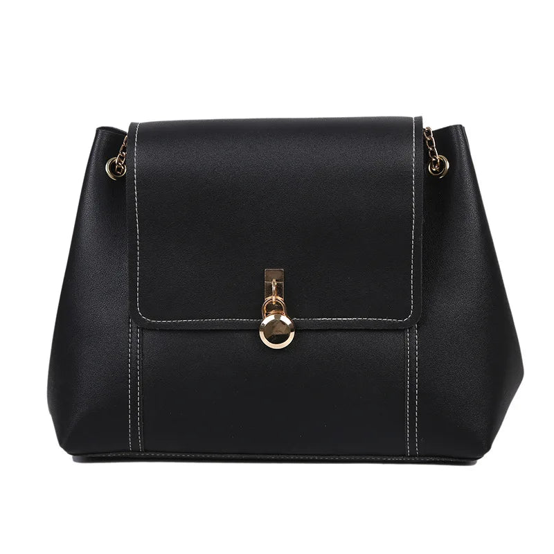 Texture Flip Shoulder Bag PU Clasp Chain Tote Bag