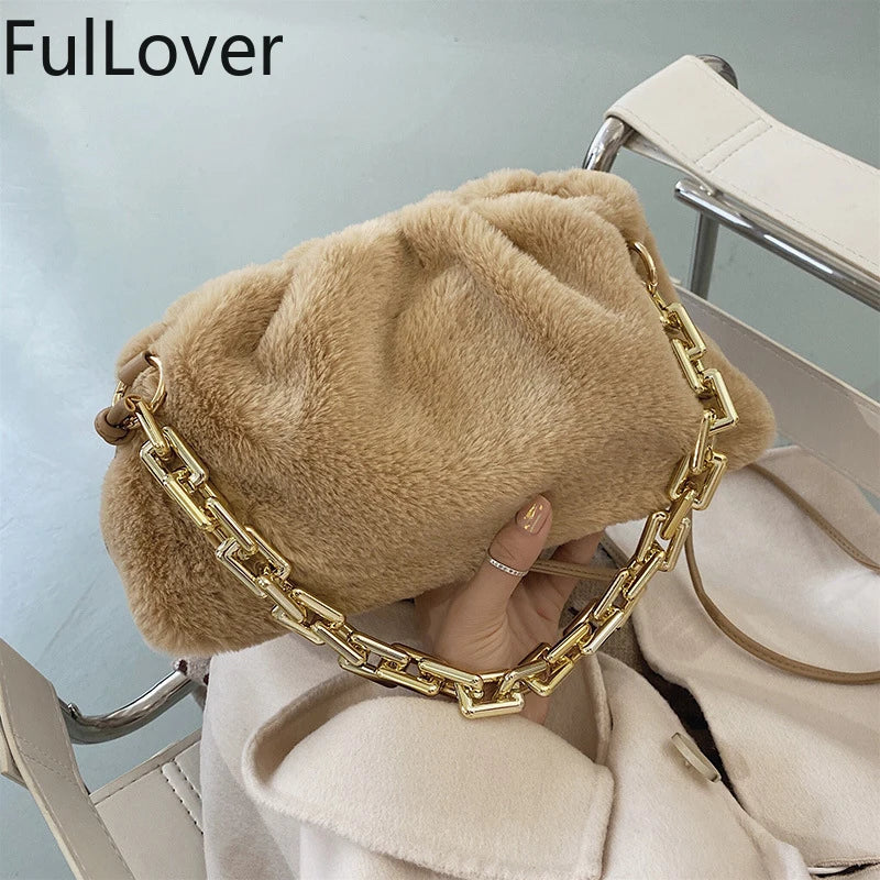 Texture Handbags Female Shoulder Bags Cloud Crossbody Bags Plush All-match