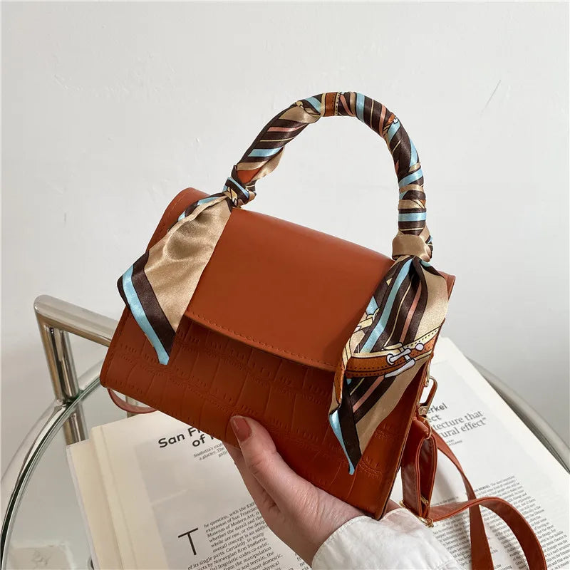 Textured Silk Scarf Shoulder Bag Women Messenger Bag Handbags