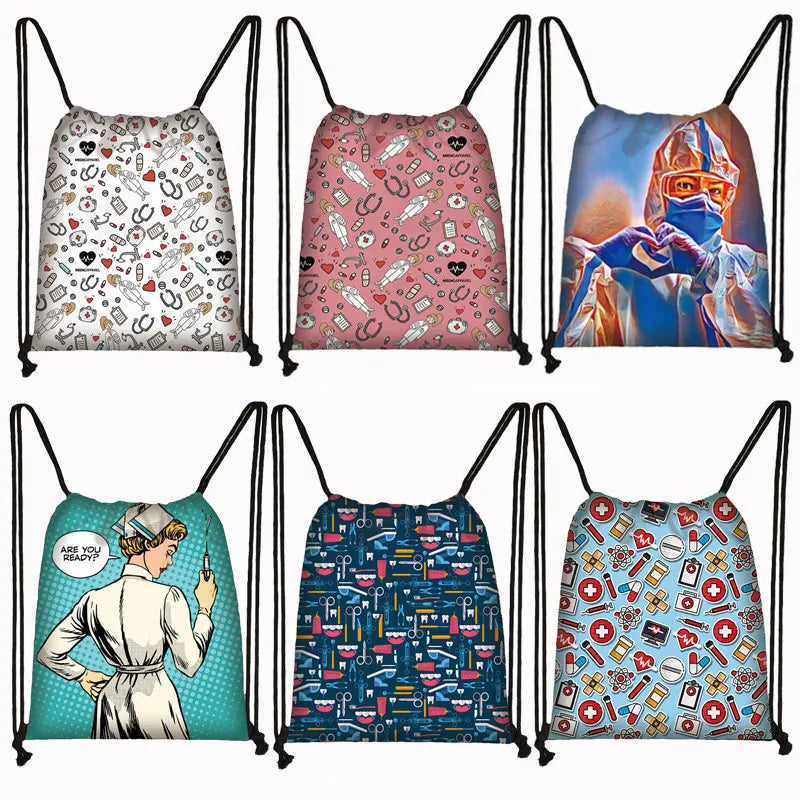 Thank You Doctor Print Drawstring Bag Nurse Girls Shopping Backpack Travel