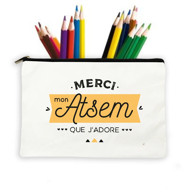 Atsem French Print Pencil Case School Stationery Storage Bags