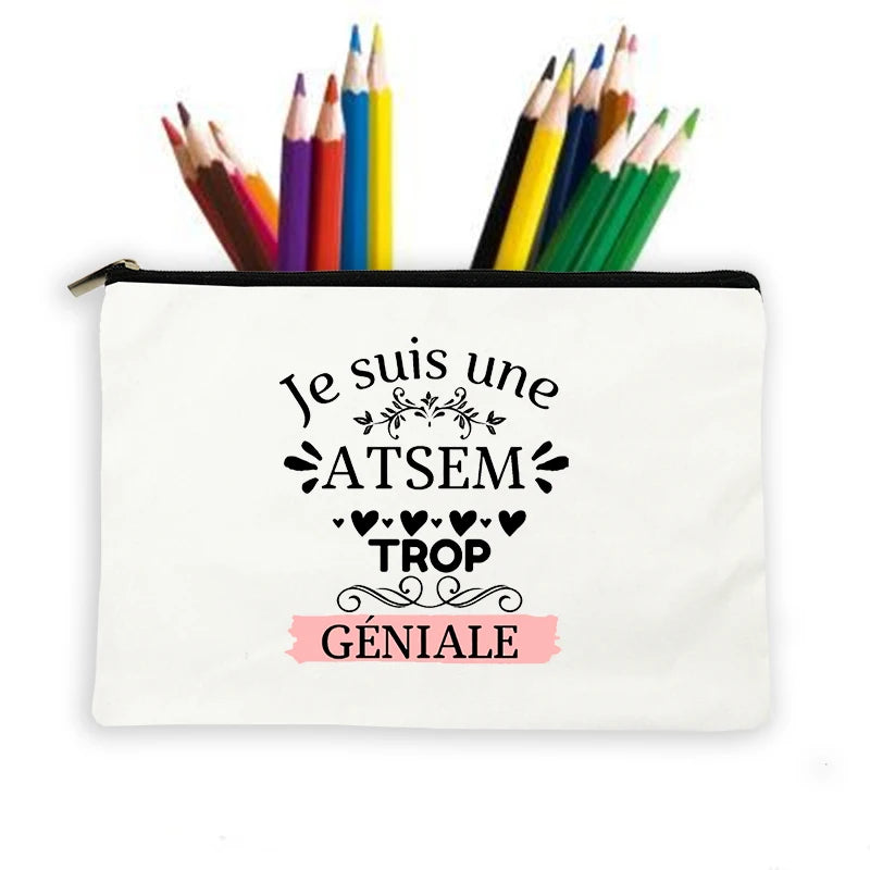 Atsem French Print Pencil Case School Stationery Storage Bags