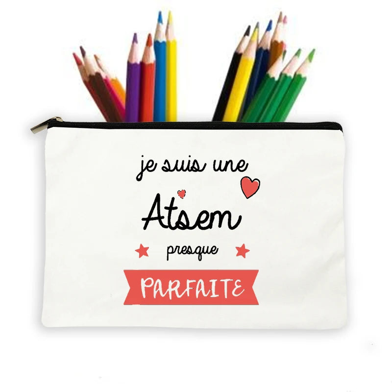 Atsem French Print Pencil Case School Stationery Storage Bags