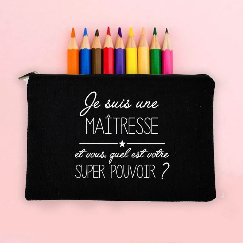 Large Capacity French Print Pencil Case School Supplies Storage Bag