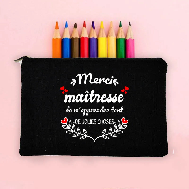 Large Capacity French Print Pencil Case School Supplies Storage Bag