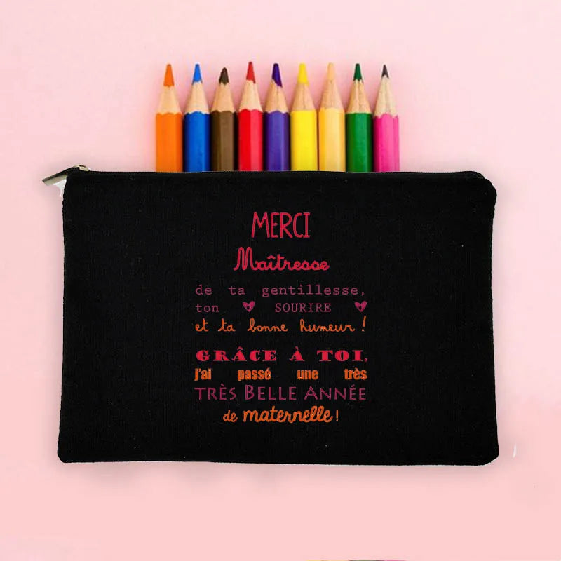 Large Capacity French Print Pencil Case School Supplies Storage Bag