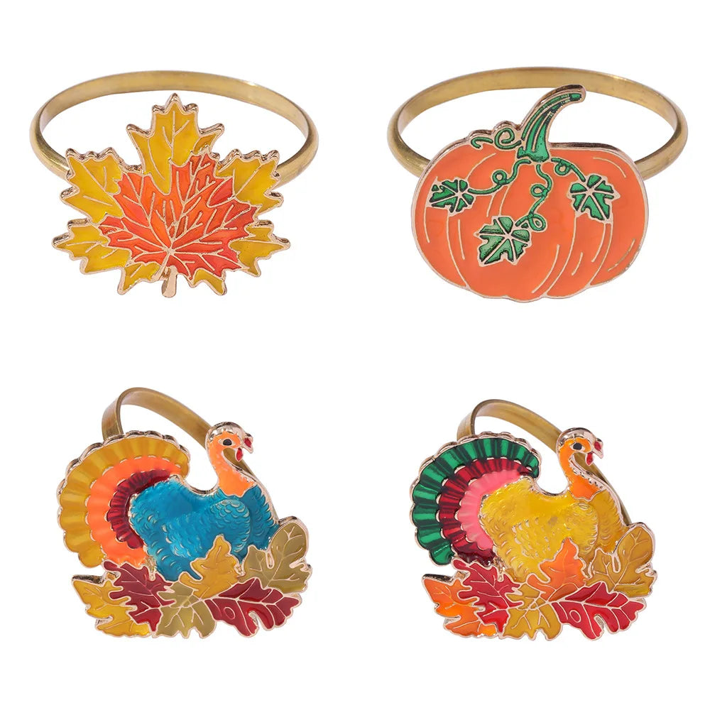 Maple Leaf Turkey Napkin Rings Thanksgiving Halloween Table Decor
