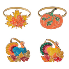 Maple Leaf Turkey Napkin Rings Thanksgiving Halloween Table Decor
