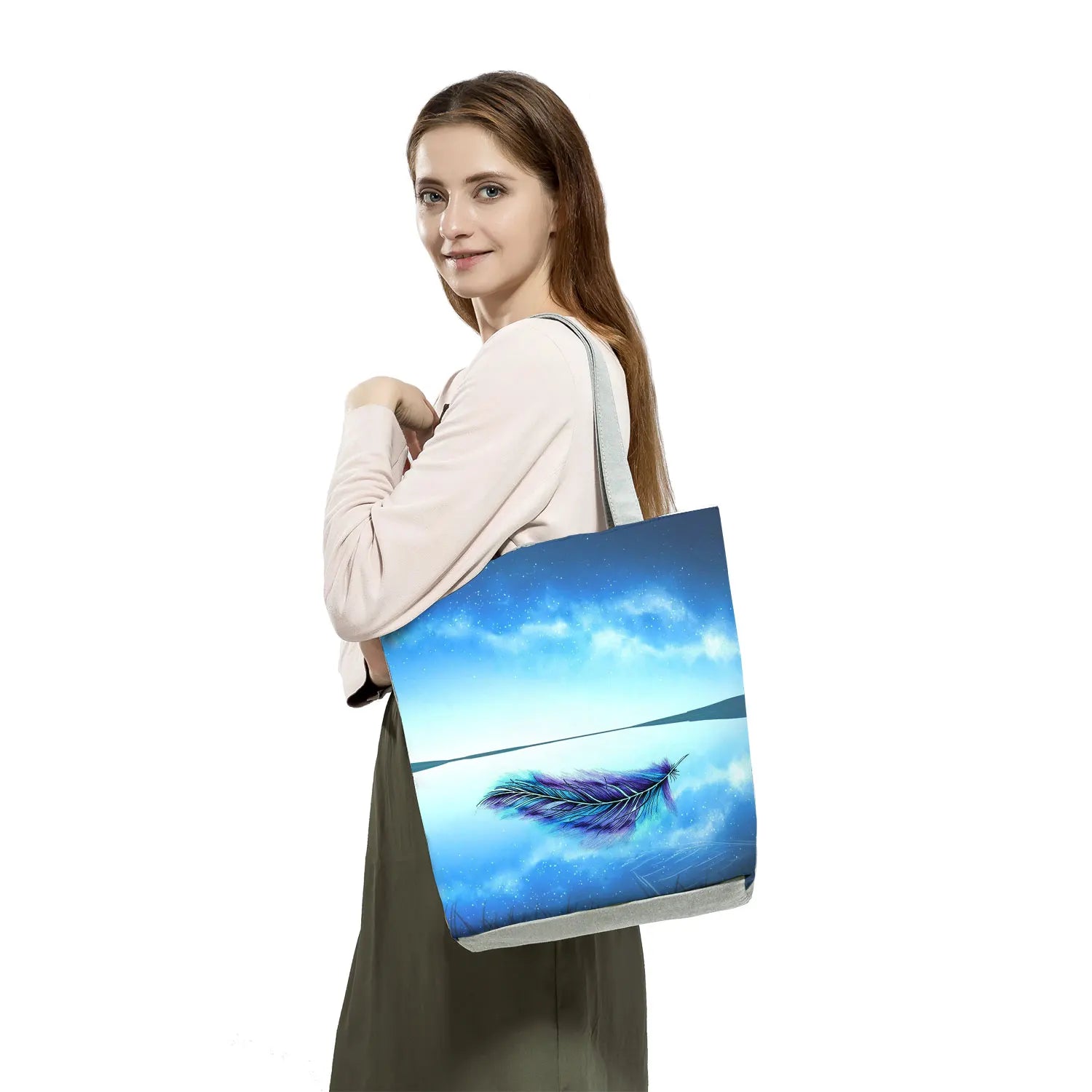 Shining Feathers Women Shoulder Bag High Capacity Shopping Bag